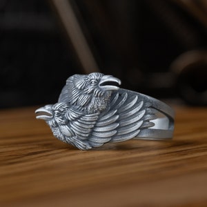 Scandinavian Hugin And Munin Silver Men Ring, Crows Sterling Silver Ring, Engraved Men Ring, Anniversary Gifts, Promise Ring, Statement Ring