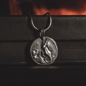 Capricorn Horoscope Necklace in Silver, Engraved Sea Goat Astrology Necklace For Men, Zodiac Sign Coin Pendant For Girlfriend, Birthday Gift