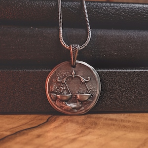 Libra Zodiac Sign Coin Necklace in 925 Silver, Oxidized Horoscope Necklace For Men, Astrology Pendant For Family, Libra Birthday Silver Gift