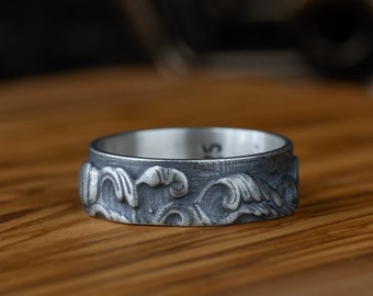 Bague Argent Massif 925 – Anneau Simple Style Créateur, Vague, Taille 56