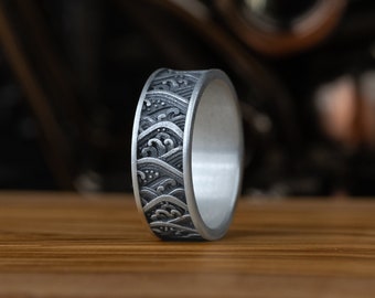 Die große Welle vor Kanagawa Silber Herren Ring, japanische Kunst Hochzeit Herren Ringe, Männer Hochzeitsschmuck, Sterling Silber Herren Schmuck, Trauzeuge Geschenk