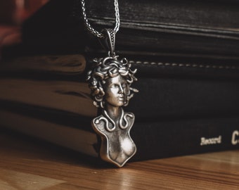 Sterling Silver Gorgon Medusa Necklace, Greek Mythology Goddess Necklace For Her, Serpent Goth Necklace For Men, Snake Fantasy Gift Necklace