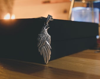 The Prophecy Raven Silver Necklace, Sterling Silver Black Crow Mens Pendant, Unique Male Necklace For Boyfriend, Animal Necklace For Him