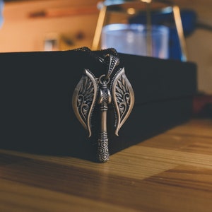 Viking Axe Men Necklace in Sterling Silver, Double Sided Axe Warrior Necklace, Oxidized Nordic Necklace For Husband, Norse Necklace For Dad