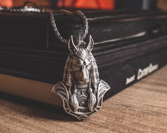 Anubis Egyptian God Necklace in Silver, Ancient Egyptian Mythology Necklace For Men, Fantasy Necklace For Her, Occult Necklace For Dad
