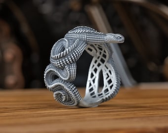 Twisted Snake Men Ring, Ouroboros Snake Sterling Silver Men Ring, Snake Women Ring, Unique Serpent Jewelry, Gift For Wife, Gift For Husband