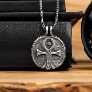 Unique Silver Ankh Symbol Men Necklace with Snakes Hook, Egyptian Silver Jewelry, Mothers Days Gift Necklaces, Egyptian Mythology Necklaces