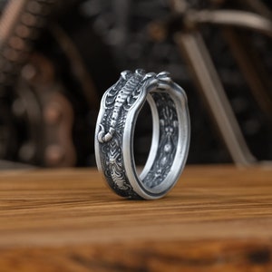 925 Silver Scorpion Handcrafted Man Adjustable Ring, Scorpio Zodiac Biker Band Ring, Scorpio Astrology Jewelry, Gift For Boyfriend, Men Gift