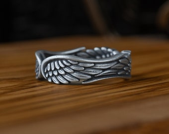 Handmade Sterling Silver Angel Wings Men Wedding Ring, Angel Wings Silver Men Jewelry, Wing Men Wedding Band, Statement Ring, Promise Ring