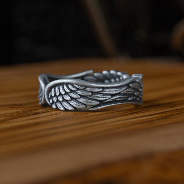Handmade Sterling Silver Angel Wings Men Wedding Ring, Angel Wings Silver Men Jewelry, Wing Men Wedding Band, Statement Ring, Promise Ring