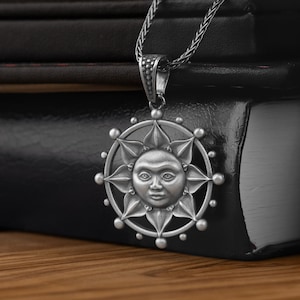 Sun Face Necklace in Sterling Silver for men or women, Unique Sun Charm Pendant, Sun Pendant Necklace, Sunshine Large Pendant, Birthday Gift