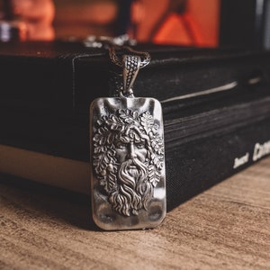 Druid Engraved Men Necklace in Silver, Oxidized Greenman Necklace ForHer, Mythology Pendant For Husband, Unusual Pagan Charm For Sassenach