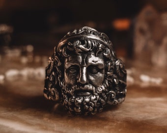 Silver Poseidon God of Sea Men's Ring, Greek God Poseidon Trident Ring, Mythology 925 Silver Ring For Husband, Hellenic Ring For Boyfriend
