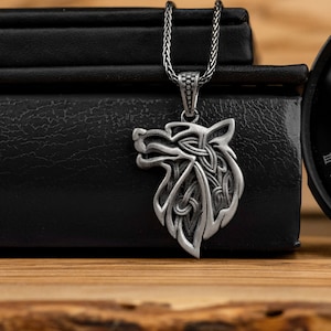 Celtic Wolf Silver Men Necklace, Scandinavian Charm Jewelry, Viking Fenrir Wolf Necklace, Gift For Husband, Birthday God Gift Idia For Men