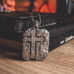 Cross Engraved Textured Men Necklace in Sterling Silver, Faith Necklace For Husband, Religious Necklace, Christian Cross Necklace For Family