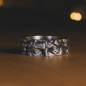 Sterling Silver Moses Renaissance Art Men Band Ring, Italian Michelangelo Ring For Dad, Scripture Ring in Oxidized Silver, Jewish Men Ring