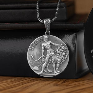 Lion Of Judah Handmade Silver Necklace, Jewish Silver Men Necklace, Hanukah Gift For Her, Paleo Hebrew Yahusha Silver Coin Pendant Men Gift