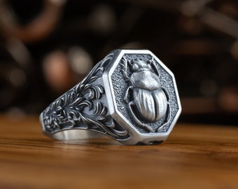 Antico anello scarabeo egiziano, anello da uomo scarabeo per