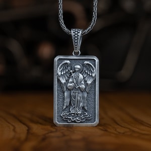 Sterling Silver Saint Gabriel Personalized Men Necklace, Pray For Us Archangel Gabriel Men Pendant, Guardian Angel Prayer, Religious Jewelry