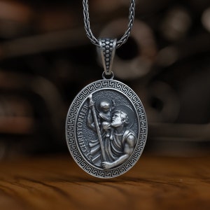 Personalized Saint Christopher Silver Man Necklace, Handmade St Christopher Pendant, Catholic Jewelry, Religious Men Gift, Christian Jewelry