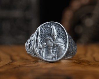 Gladiator Helm Silber Ring für einzigartiges Geschenk, antiken griechischen Krieger Ring für Freund, Symbol Geschenk der Stärke für Männer, Ehemann Siegelring