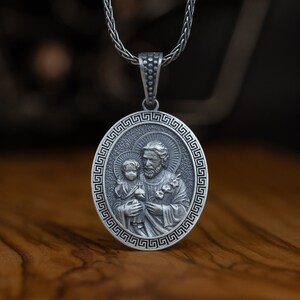 Saint Joseph Mens Necklace, St Joseph Catholic Personalized Necklace, Silver Christian Medallion, Religious Pendant, Custom Catholic Jewelry