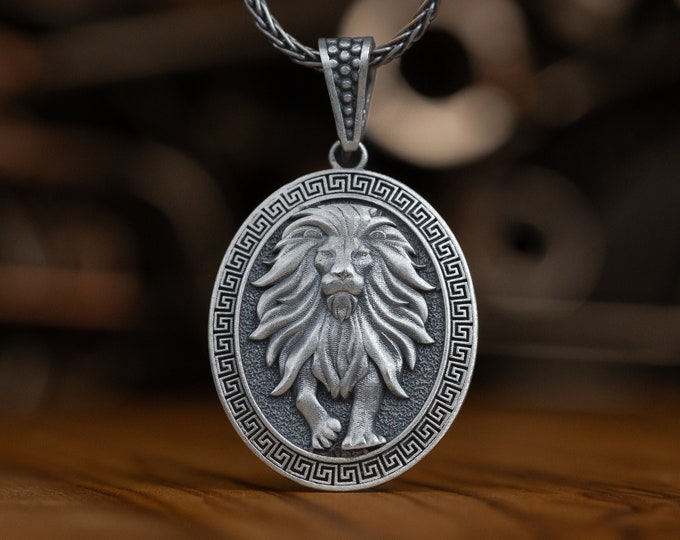 Lion Silver Personalized Pendant, Sterling Silver Lion Necklace, Zodiac Leo Necklace, Gift For Husband, Lion Gift Idea, Gifts For Mother