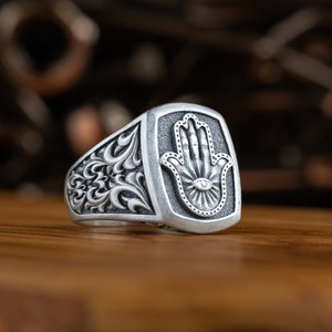 Hamsa hand met boze oog spirituel ring in sterling zilver voor mama, Hand van Fatima sieraden voor minimalistisch cadeau aan mannen, Fantasy cadeau