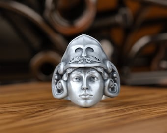 Greek Goddess Athena Ancient Ring, Sculptural Ring in Oxidized Sterling Silver, 925 Silver Greek Mythology Ring Boyfriend, Husband Ring Gift