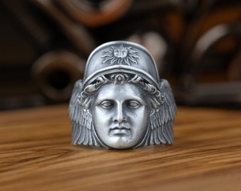 Greek Gods Hermes Herald Men's Ring, Ancient Greek Mythology 925 Silver, Scriptural Ring For Husband, Sterling Silver Goddess Ring Boyfriend