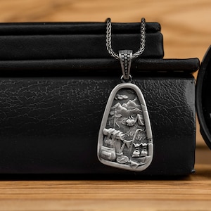 Traveller Hiking Silver Men Necklace, Rustic Mountain Hiking Silver Men Gift Pendant, Wanderlust Hiking Adventure Pendant, Anniversary Gift