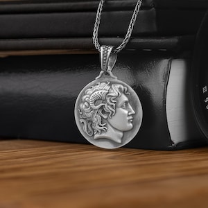 Alexander The Great Coin 925 Silver Necklace, Antique Coin Mens Pendant, Ancient Greek Coin Necklace For Her, Medallion Pendant For Gift