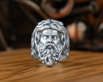 Greek Zeus Sky God Greek Men Ring, Greek Mythology Ring For Best Friend, Fantasy Mens Ring in Oxidized Sterling Silver, Unusual Ring For Men