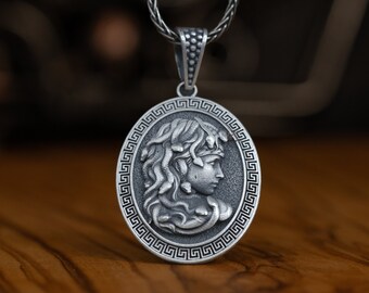 Exquisite Sterling Silver Personalized Medusa Necklace, Mythical Gorgon Men Pendant, Artisan Greek Mythology Jewelry, Elegant Handmade Gifts