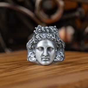 925 Silver Apollo Signet Men Ring, Greek Gods Mythology Apollo Ring, Fantasy Ring in Oxidized Sterling Silver, Sculptural Ring, Ring For Men