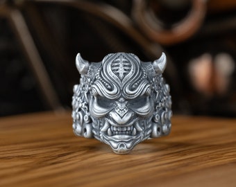 BySilverStone Oxidized Sterling Silver Hannya Men's Ring - Gothic Demon Oni Skull Ring, Handcrafted, Size 5-15 - View #4