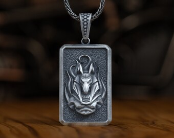 Egyptian Anubis Handmade Silver Personalized Necklace, Engraved Mythology Men Necklace For Best Friend, Unique Mens Gifts Silver Pendant