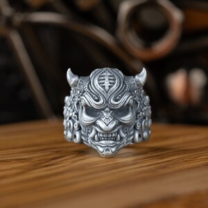 Oxidized Sterling Silver Hannya Men Ring , Extraordinary Gothic Ring For Men, Oni Ring in Unusual Style, Demon Ring For Boyfriend, Cool Ring