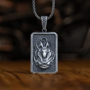 Egyptian Anubis Handmade Silver Personalized Necklace, Engraved Mythology Men Necklace For Best Friend, Unique Mens Gifts Silver Pendant