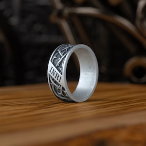 Silver Inri King of the Jews Handmade Men Band Ring, Sterling Silver Inri Wedding Ring, Inri Men Wedding Band, Statement Ring, Ornament Ring
