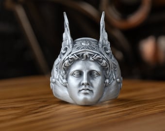 Hermes with Wing and Caduceus Ring, 925 Sterling Silver Unique Fantasy Mens Ring, Ancient Greek Mythology Ring For Men, Extraordinary Ring