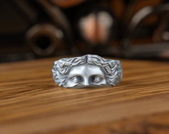 Godin Venus-ring in de Romeinse mythologie, Aphrodite Eyes unieke ring, oude Griekse ring in sterlingzilver, fantasiering voor mannen