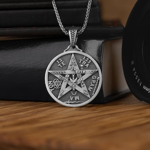 Silver Tetragrammaton Necklace For Him, Hebrew Coin Necklace, Jewish Star of David and Pentacle Pendant, YHWH Pentagram Necklace For Men