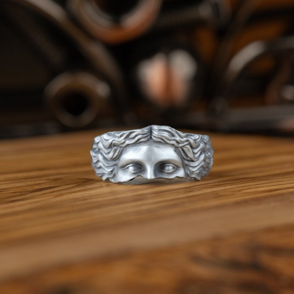 Göttin Venus Ring in der römischen Mythologie, Aphrodite Augen einzigartiger Ring, antike griechische Ring aus Sterlingsilber, Fantasy Ring für Männer