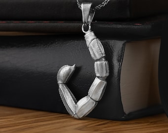 Fossiele schorpioenstaart zilveren ketting, ketting geoxideerd insect, zilveren dierenketting voor vrienden, ketting dierenriem schorpioen voor verjaardag