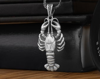 Silver Lobster 3D Pendant Necklace For Men, Crawfish Nautical Necklace in Sterling Silver, Sea Animal Necklace, Mens Nature Gift Necklace
