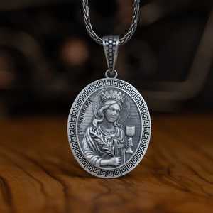 Saint Barbara Pray For Us Religious Medal Necklace, Saint Barbara Holy Helper Personalized Gift Necklace, Catholic Medal Patron Of Military