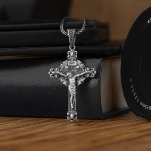 Jesus Christ Inri Cross Necklace, Only God Can Judge Me Necklace, Sterling Silver Cross Necklace, Christmas Gift for Husband, Boyfriend Gift