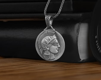 Athena Silver Coin Necklace For Men, Oxidized Ancient Greek Coin Pendant in Silver, Goddess Necklace For Her, Greek Mythology Gift Necklace