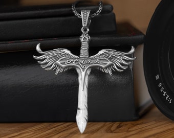 Sword of Commander of The God Saint Michael Necklace, St Michael Silver Oxidized Blade Pendant Faith Necklace, Archangel Sword Pendant